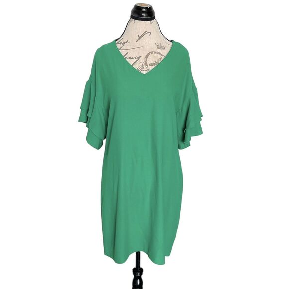 A.B.S. Collection Womens Dress Green Size Small Short Tiered Sleeve Shift Mini - Picture 1 of 14